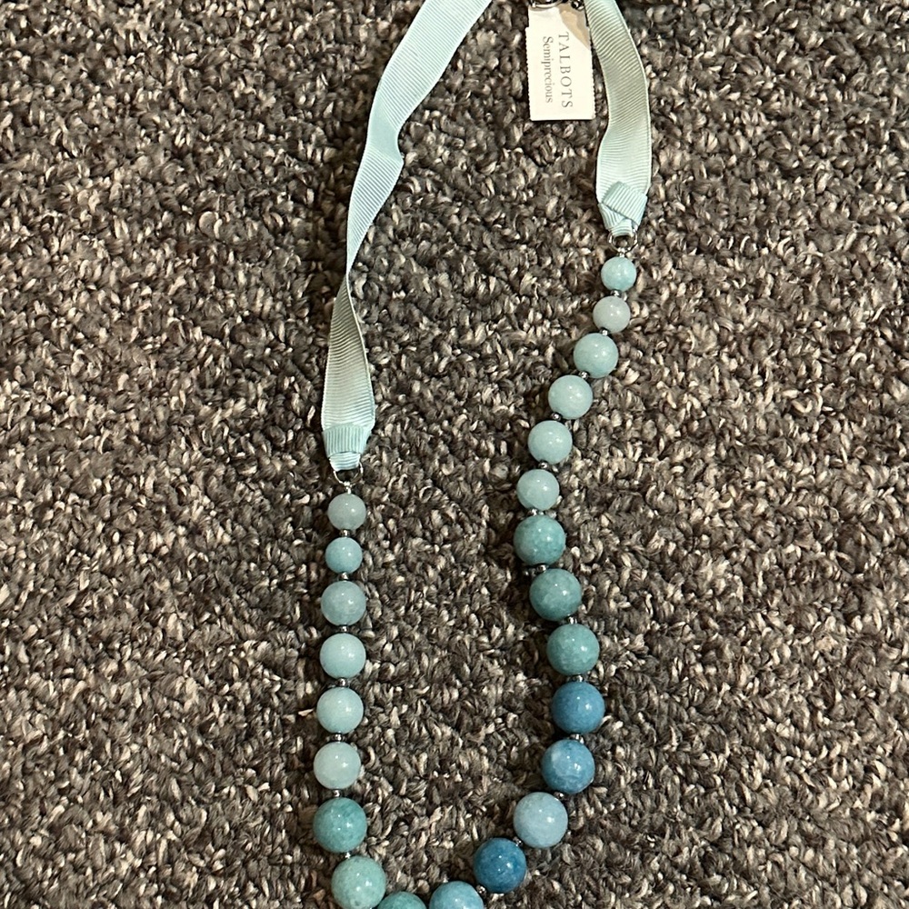 NWT Talbots Blue Semi precious Beaded Necklace with Ribbon